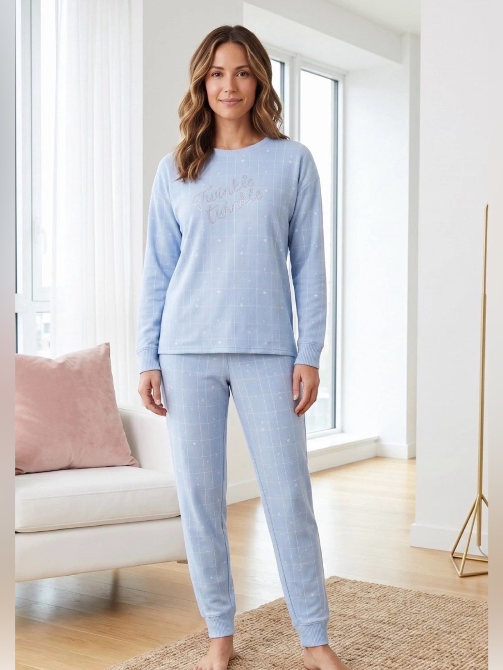 Lauren Conrad Women’s Light Blue Pajama Set - Cozy Long Sleeve & Jogger Pants